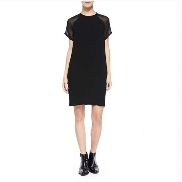 VINCE Black Sheer-Sleeve Loose Crepe Dress XS - Picture 15 of 15